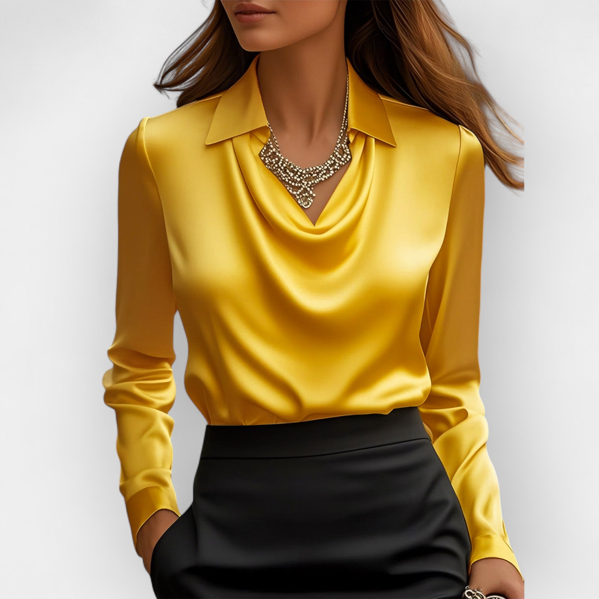 LabourX 'Women's Swing Collar Draped Shirts & Blouses Elegant Solid Satin Office Ladies Top Pullover Spring Long Sleeve Casual Tops