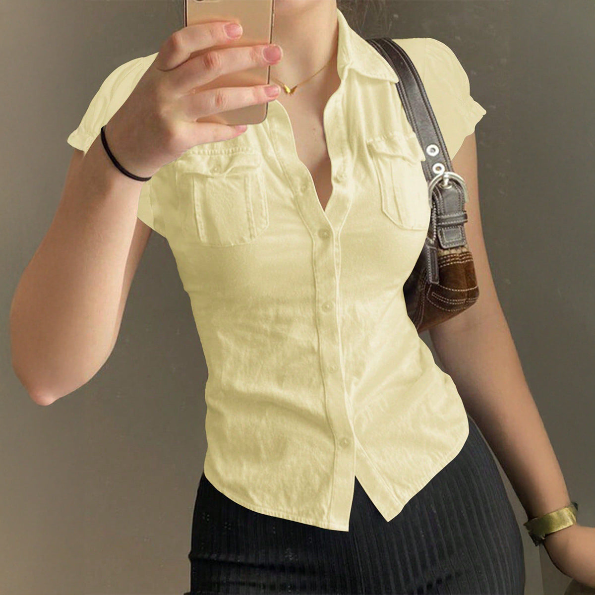LabourX' Women’s Elegant Short Sleeve Button Shirt – Casual Summer Fashion Top