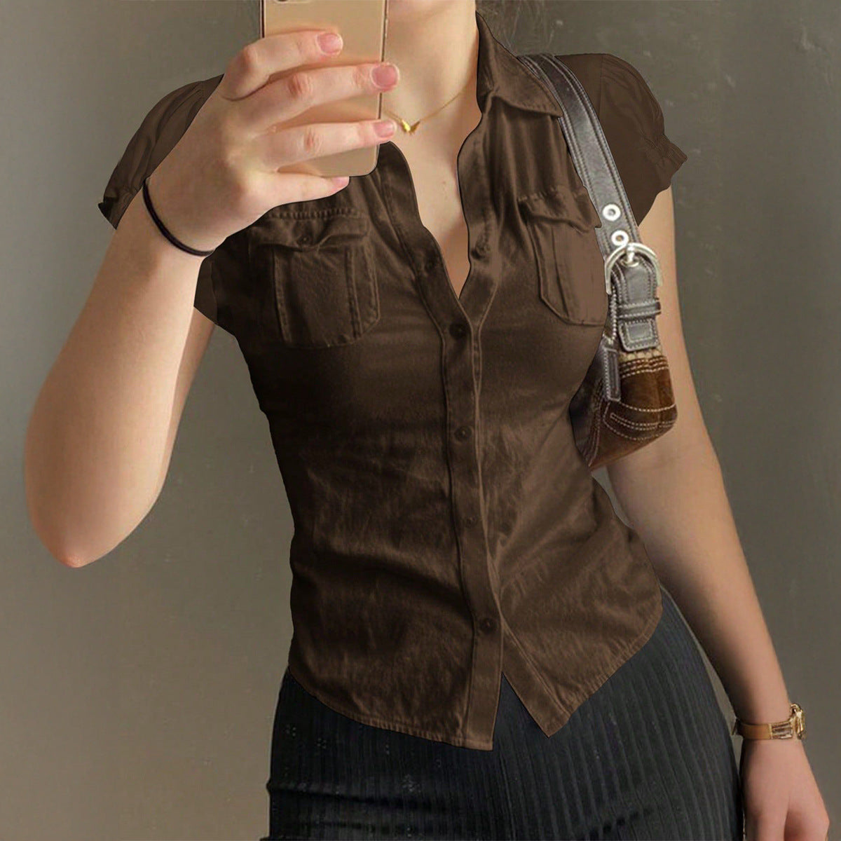 LabourX' Women’s Elegant Short Sleeve Button Shirt – Casual Summer Fashion Top